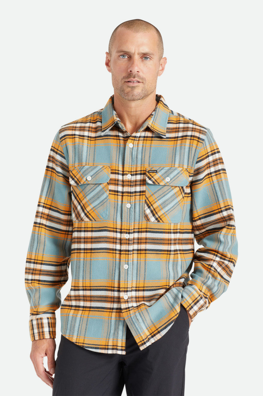 Orange / White Brixton Bowery Stretch L/S Utility Men\'s Flannels | 763210FYS