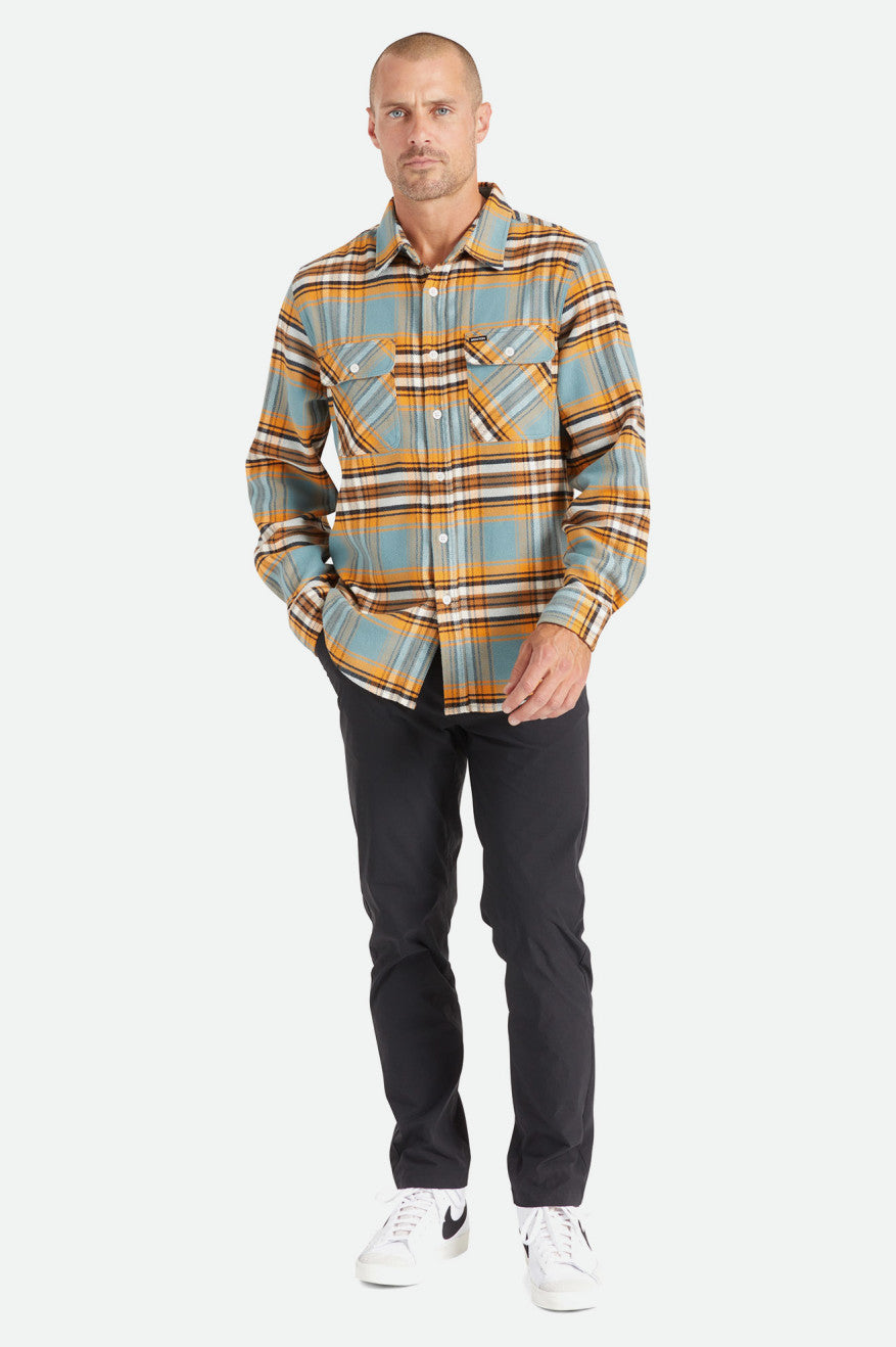 Orange / White Brixton Bowery Stretch L/S Utility Men's Wovens | 914682ZLM