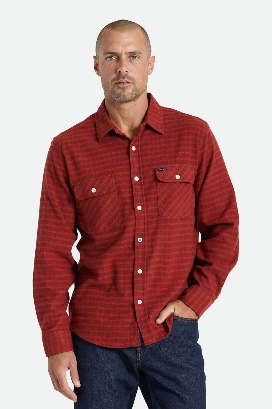 Red Brixton Bowery Stretch L/S Utility Men\'s Flannels | 410562FUV