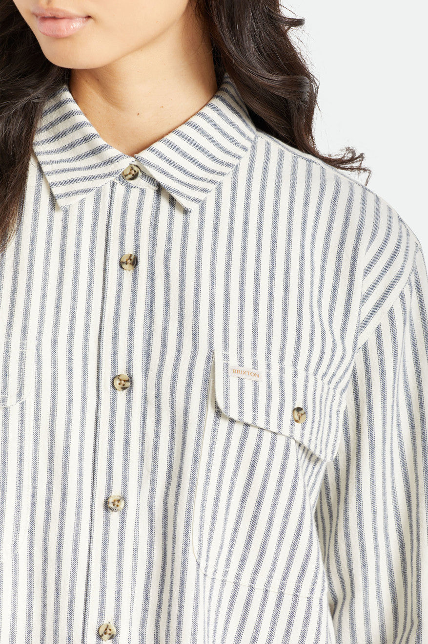 Stripes Brixton Bowery Boyfriend L/S Women's Tops | 267485EAF