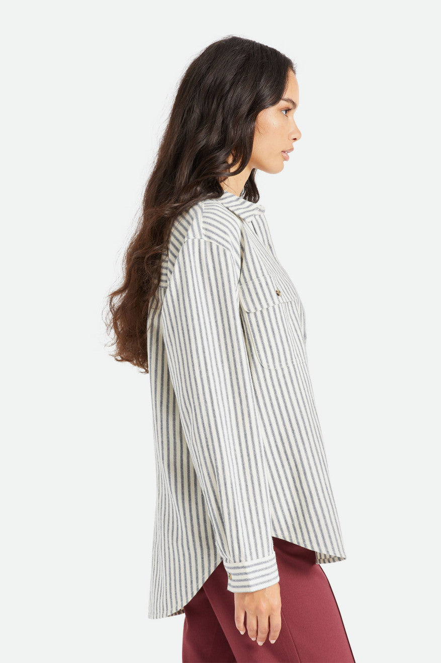 Stripes Brixton Bowery Boyfriend L/S Women's Tops | 267485EAF