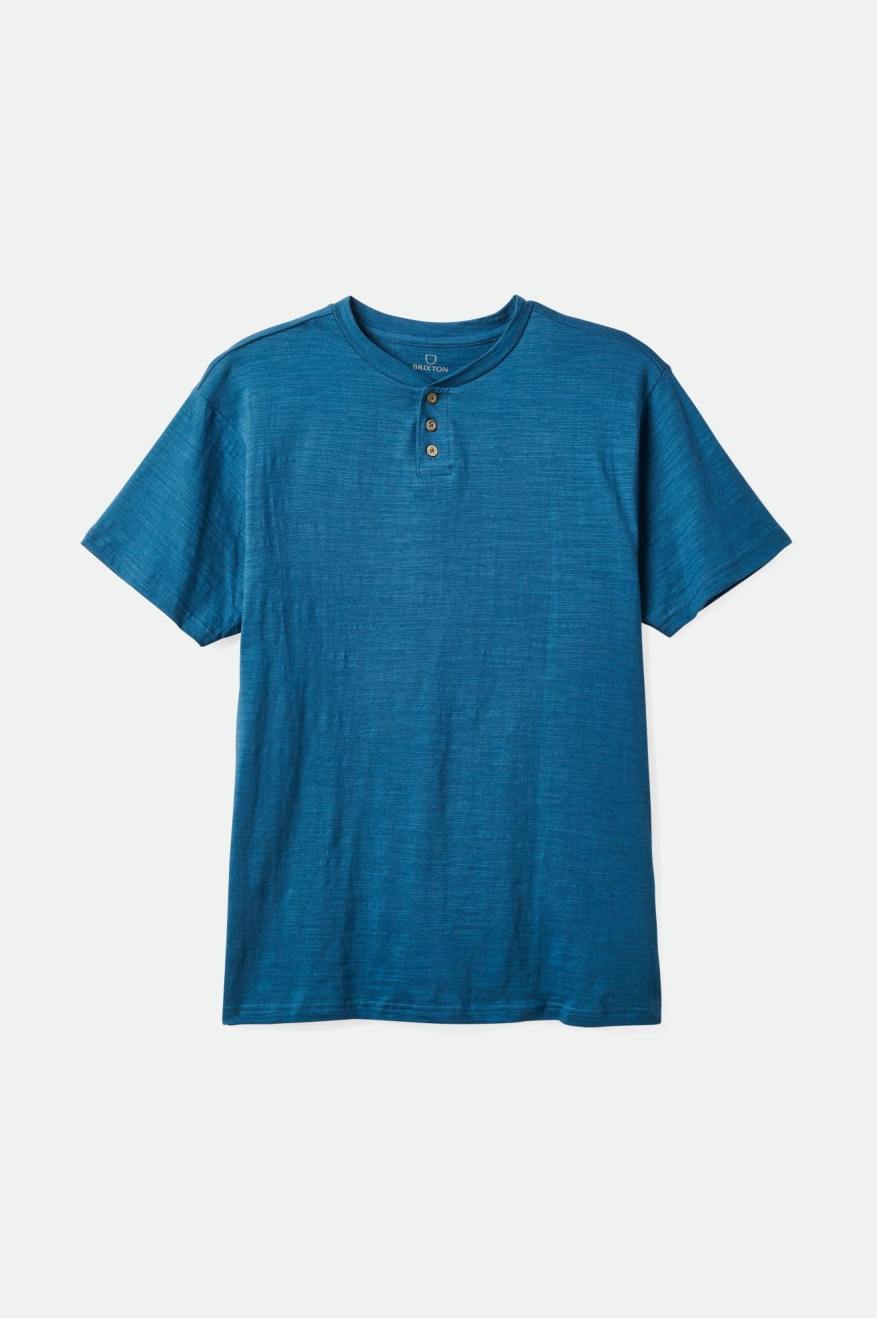 Turquoise Brixton Basic Slub S/S Henley Men's Knitwear | 137428TPW