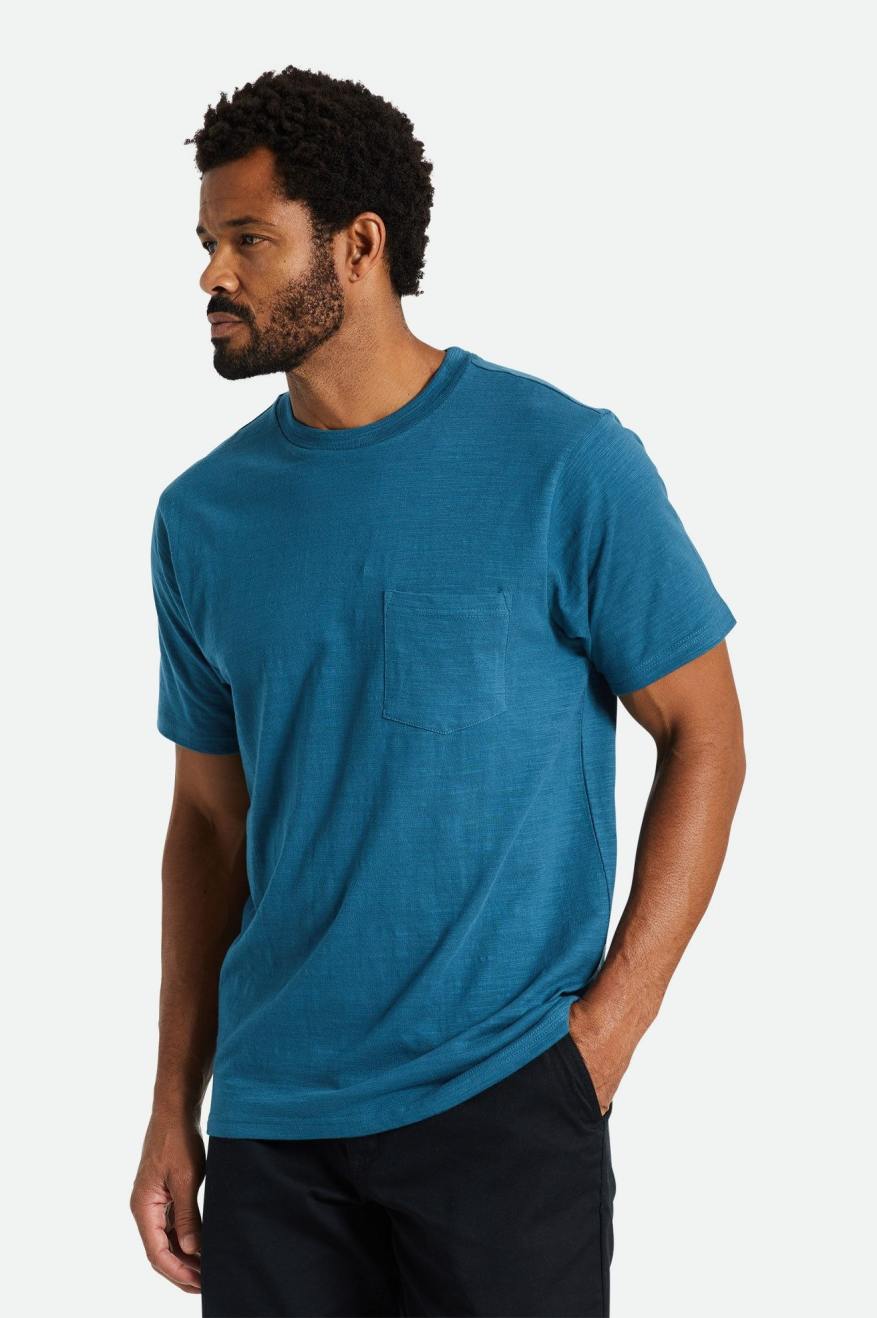 Turquoise Brixton Basic Slub S/S Pocket Men\'s Knitwear | 769238NJF