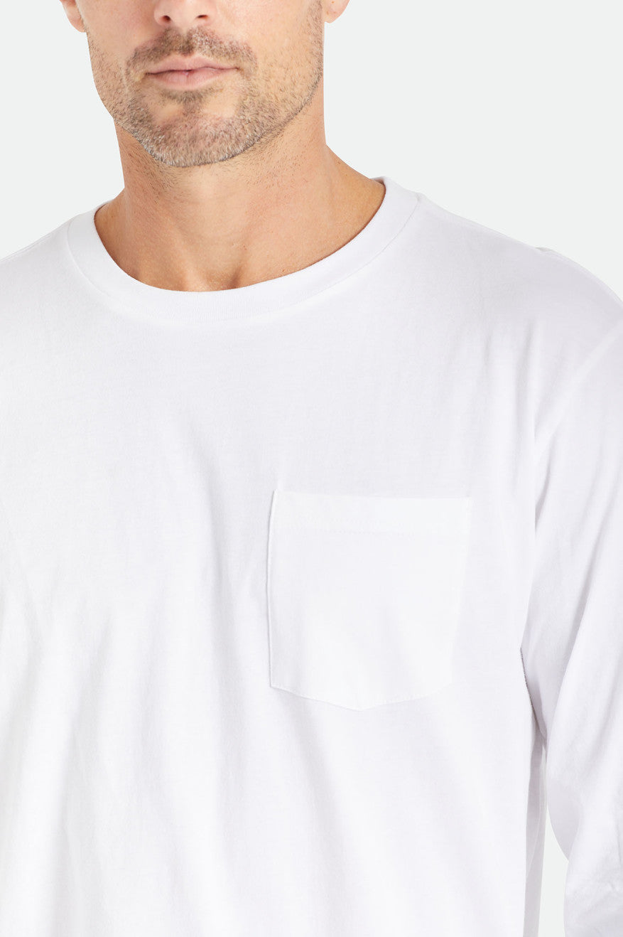 White Brixton Basic L/S Pocket Men's Tops | 602987IEJ