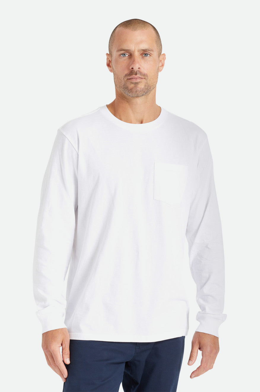 White Brixton Basic L/S Pocket Men\'s Tops | 602987IEJ