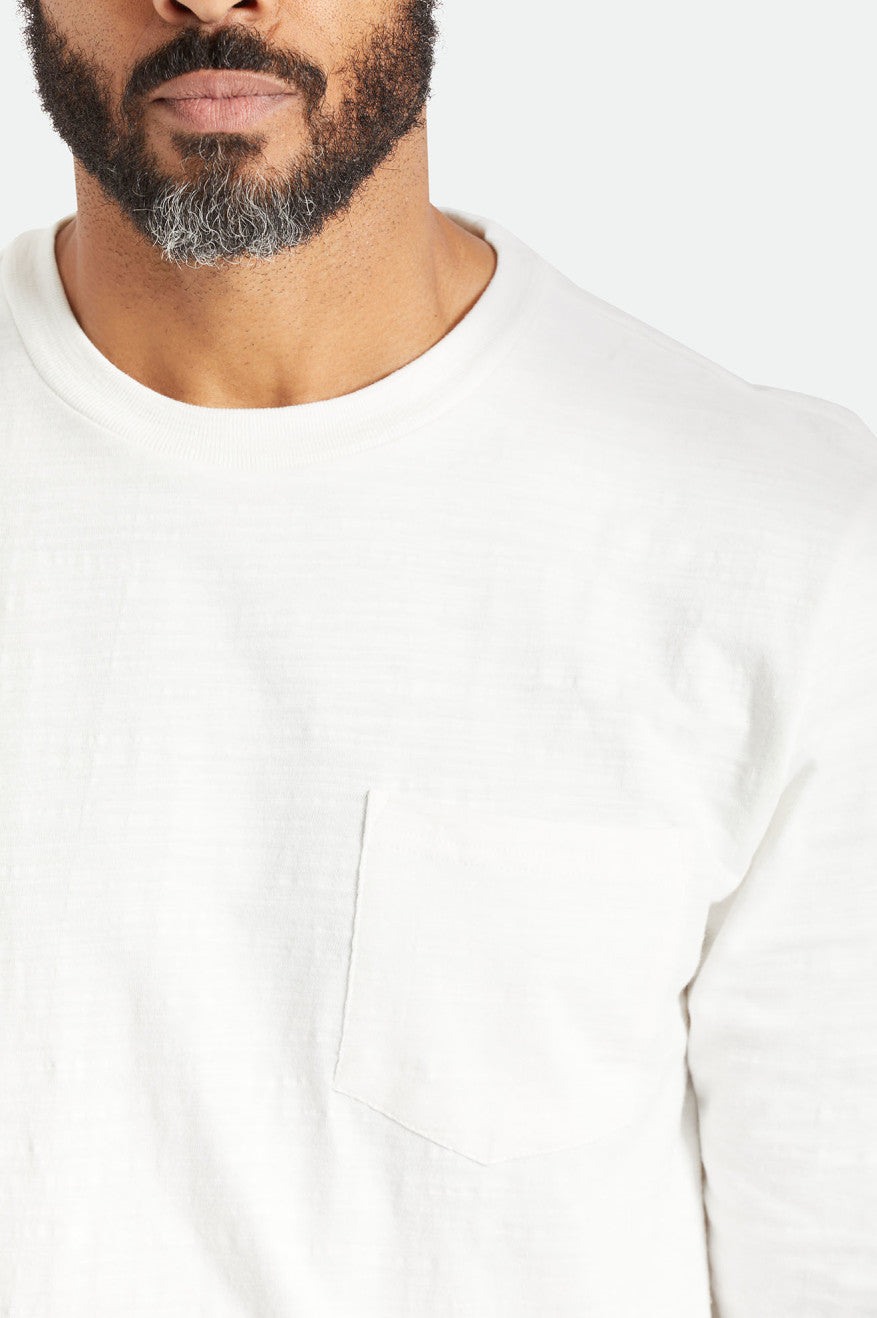 White Brixton Basic Slub L/S Pocket Men's Knitwear | 013687VZB