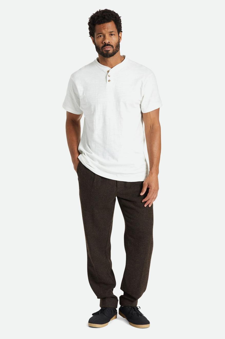 White Brixton Basic Slub S/S Henley Men's Tops | 201567ZGI